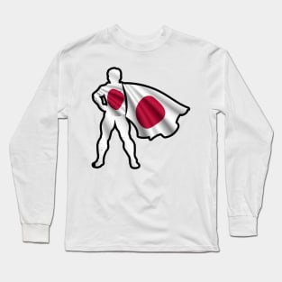 Japanese Hero Wearing Cape of Japan Flag and Peace in Japan Long Sleeve T-Shirt